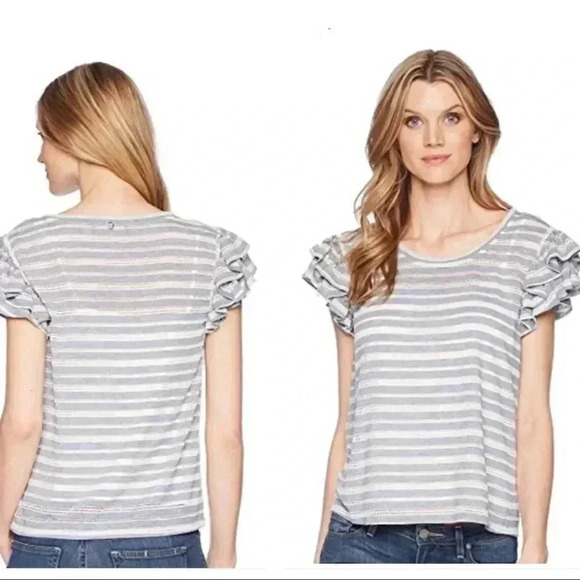 Ivanka Trump Blue and White Striped Ruffle Sleeve - Picture 2 of 8